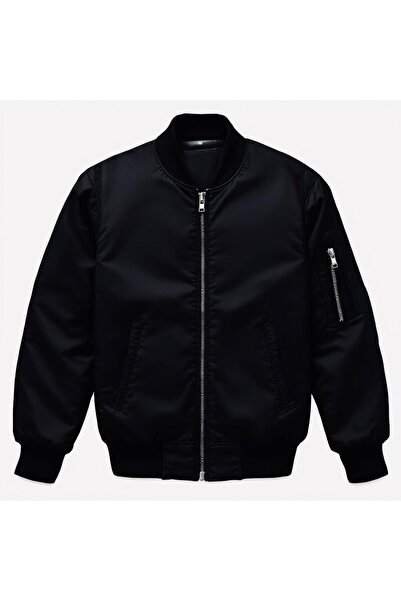 Gameyal Unisex Siyah Oversize Çift Cepli Bomber Ceket Kolej Ceket