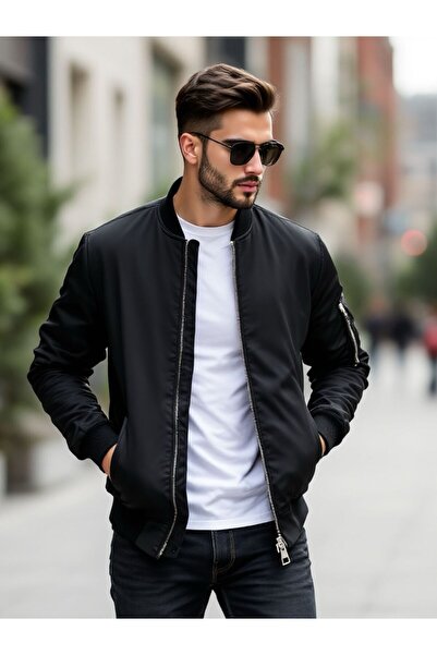 Gameyal Unisex Siyah Oversize Çift Cepli Bomber Ceket Kolej Ceket