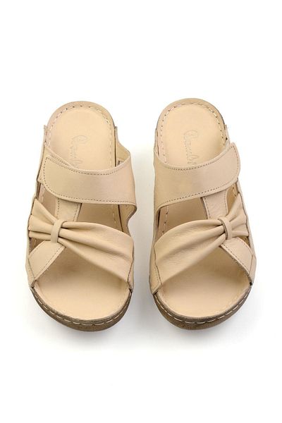 Bambi Beige Leather Women's Slippers K 04331024303