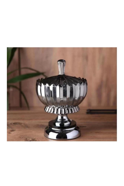Genel Markalar Kristal Cam Kase , Şekerlik Metal Ayak Büyük Antrasit 4479