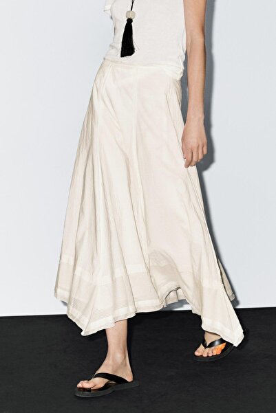 Massimo Dutti Dikiş detaylı pamuklu midi etek