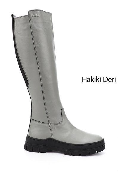 GÖNDERİ(R) Women/Girls Gray Zippered Rubber Sole Genuine Leather Boots