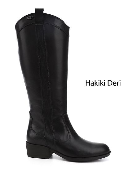 GÖNDERİ(R) Dámske/dievčenské čierne kovbojské čižmy na hrubom podpätku z pravej kože