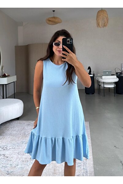 Mars Eteği Fırfırlı Kolsuz Elbise