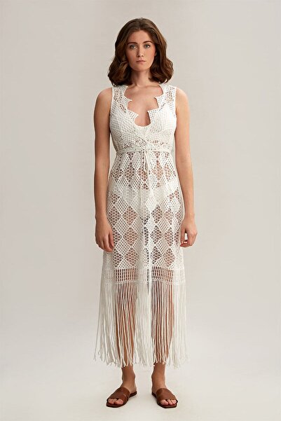 By Mare Style Embroidery V-Neck Tassel White Beach Dress - Kelly Beach Dress