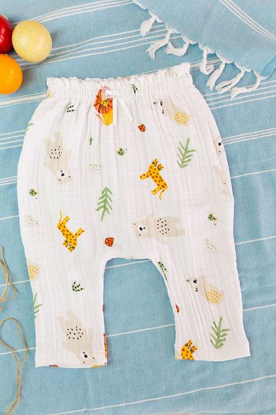 Bondilolly Pantaloni largi din muselina pentru bebelusi din bumbac