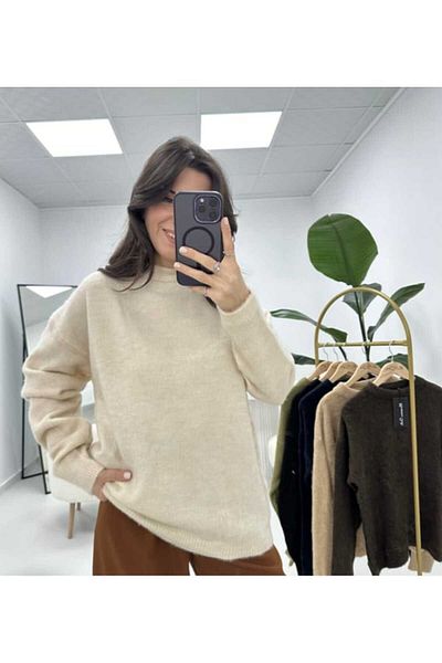 Bubble Women's Plain Soft Textured Crew Neck Oversize Knitwear Sweater