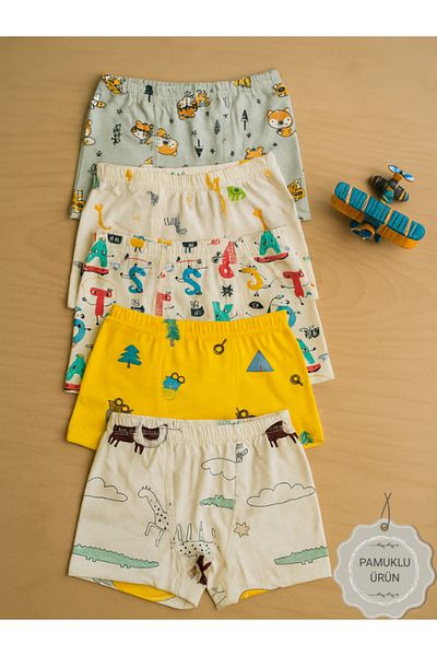 elmas kids Boxer pentru băiat din bumbac cu model de dinozaur, pachet de 5