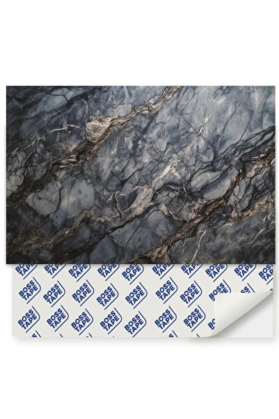 Boss Tape 4 Adet PVC Karo Kendinden Yapışkanlı Banyo Mutfak Fayans Kaplama 41x62cm Siyah Mermer