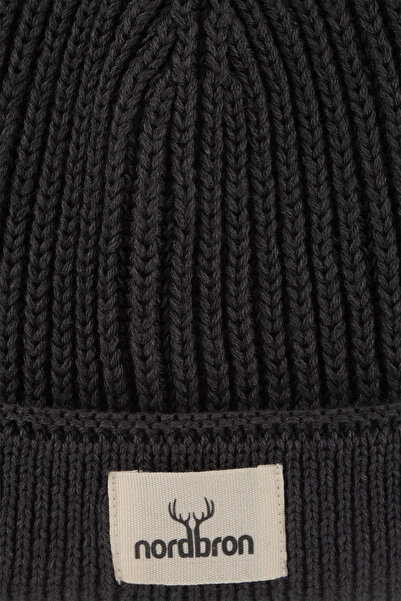 Nordbron Anthracite Unisex Cotton Knitwear - Solid Logo and Soft Basic Cuat with Double Fold Winter Cord