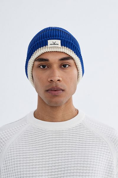 Nordbron Men's Winter Dabbs - Dark Blue, Cotton, Color-Blocking, Logo, Soft Beanie, Double-Fold Basic