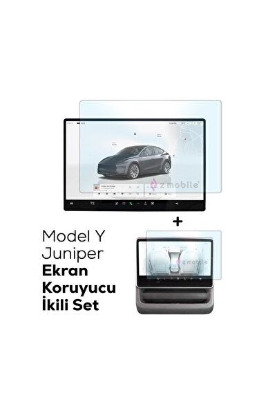 Tesla Model Y Juniper 2025 15.4 inç 2in1 Temperli Cam Koruyucu Araç Ön ve Arka Ekran Koruyucu