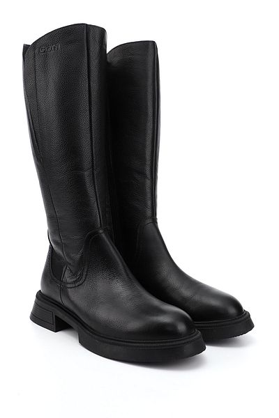GÖNDERİ(R) Women/Girls Black Floater Zippered Thick Heeled Genuine Leather Boots