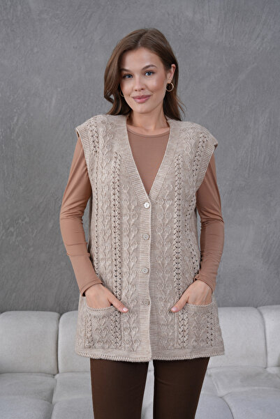 Lamierra Knitwear Openwork Pocket Detailed Wool Vest