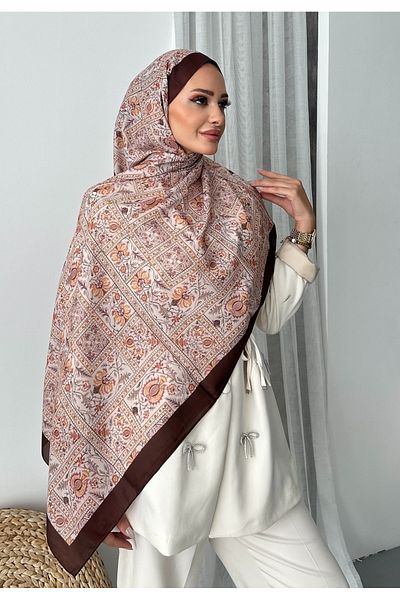 Stella Eşarp Retro Ethnic Pattern Brown Soft Cotton Shawl