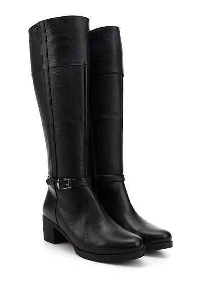 GÖNDERİ(R) Women/Girls Black Floater Zippered Thick Heeled Genuine Leather Boots