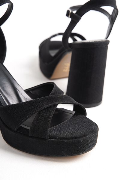 Hvz Black Cross Glitter Platform Heels Women's Sandals Open Toe Ankle Strap Stylish and Comfortable