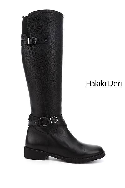 GÖNDERİ(R) Dámske/dievčenské čierne čižmy na zips s gumenou podrážkou z pravej kože