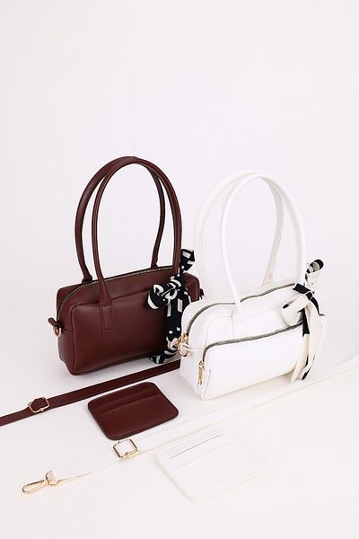 NOTHING Women's Burgundy White Adjustable Strap Scarf and Card Holder Gift Set of 2 Hand Shoulder Bags Moriselen