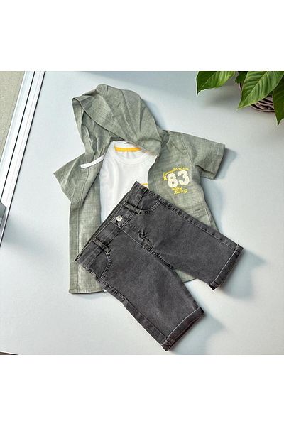 Babexi 83 Embroidered Shirt Tshirt Shorts Set Green