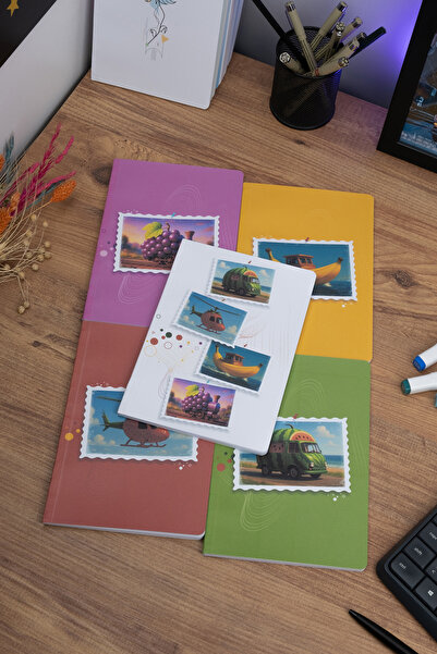 Meyve Araçlar 5'li Defter Seti - Çizgisiz - Her Biri 56 Sayfa - 14x20cm - İplik Dikişli Cilt