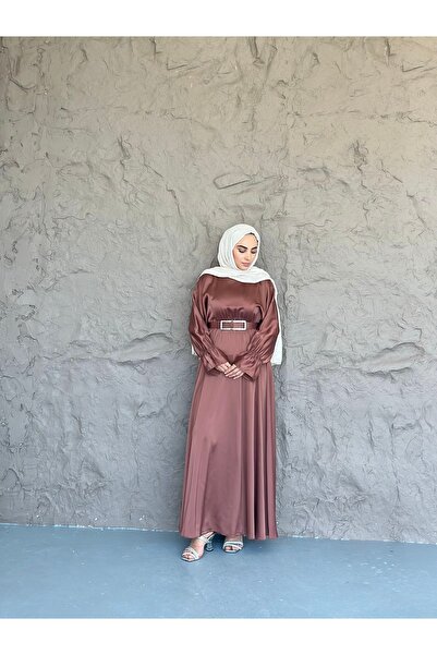 She Olive Φόρεμα Ζάρα Σατέν Τεσσέρτορ-καφέ 38