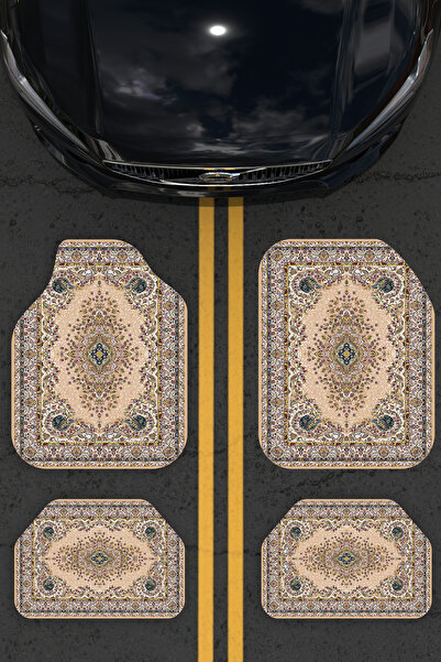 Charmbi -VIP- Lüx Dekoratif Desenli Oto Paspas Takımı Yıkanabilir Üniversal 4'lü Takım