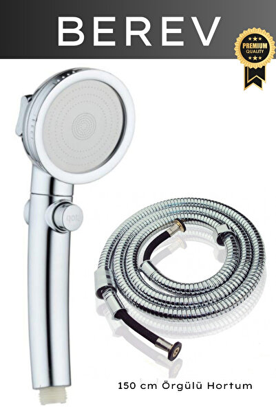 Berev Su Tasarruflu 3 Fonksiyonlu Aç/kapa Butonlu Hortum Duş Başlığı Set