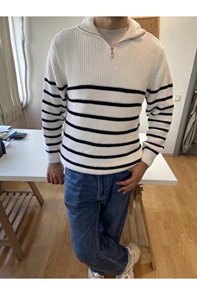 COOL TARZ Pulover pentru bărbați alb-negru, cu fermoar, tricotaje de pescuit