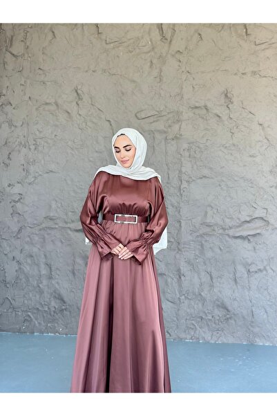 She Olive Φόρεμα Ζάρα Σατέν Τεσσέρτορ-καφέ 38