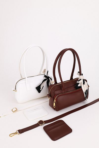 NOTHING Women's White Claret Red Adjustable Strap Scarf and Card Holder Gift Set of 2 Hand Shoulder Bags Moriselen