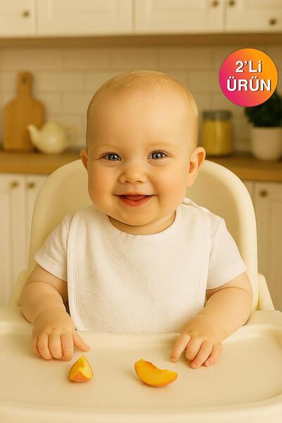 Ender Home Kadife Su Geçirmez 2'li Mama Önlüğü Soft Cırt Bantlı Çocuk Önlük