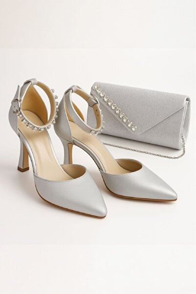 GUİZA Set de genți de seară cu piatră de argint și satin elegant și rochie de...