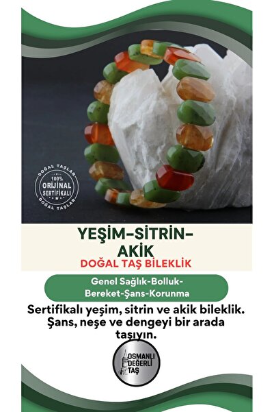 OSMANLI DEĞERLİ TAŞ Sertifikalı Yeşim Sitrin Akik Doğal Taş Roleks Bileklik