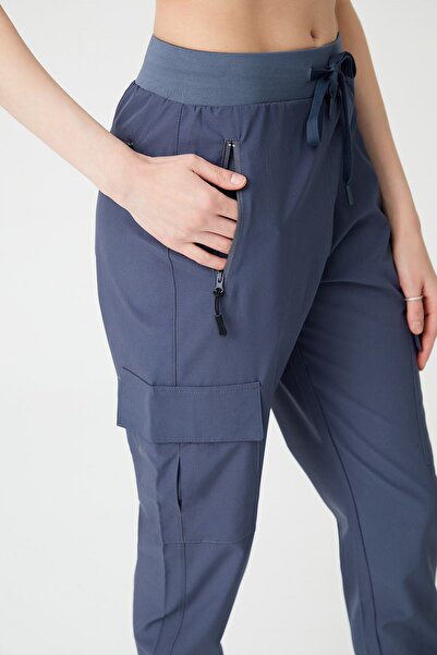 Los Ojos Women's Anthracite Cargo Pocket Jogger Pants with Elastic Waist and Legs Cargo