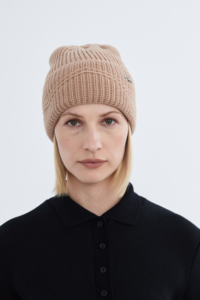 Nordbron Kadın Camel Yumuşak Akrilik Desenli Bere Dokulu Esnek Katlamalı Kışl...