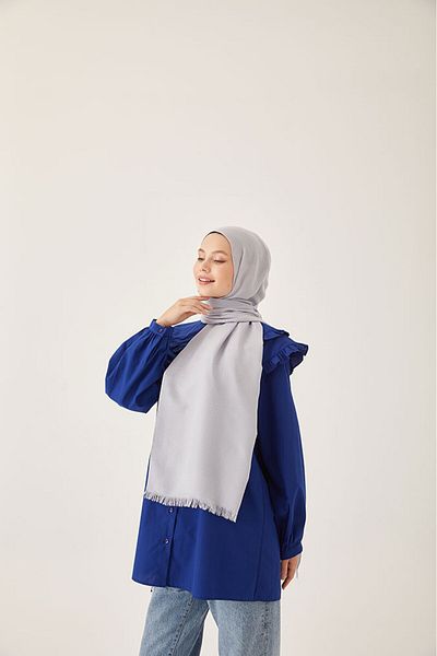 FRESCO SCARFS Women's Hijab Silky Cotton Jacquard Stripe Pattern Shawl*silver