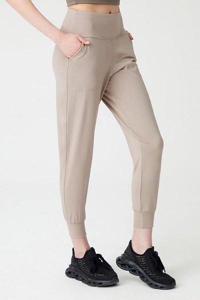 Los Ojos Pantaloni de sport de jogging de damă, bej, cu talie înaltă
