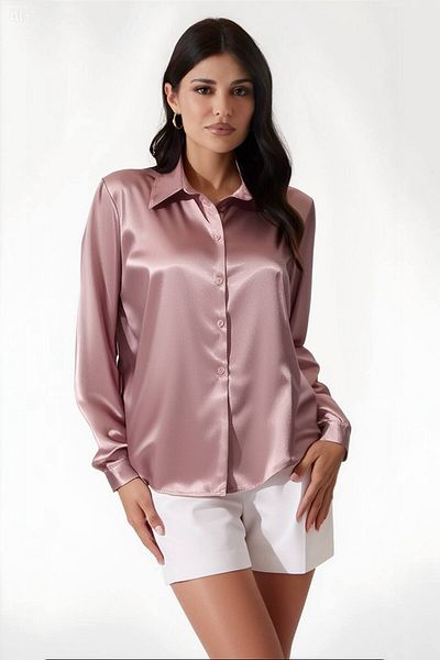 hazelin Γυναικείο πουκάμισο Dusty Rose Light Flowy Satin Surface Hzl22w-bd 139641