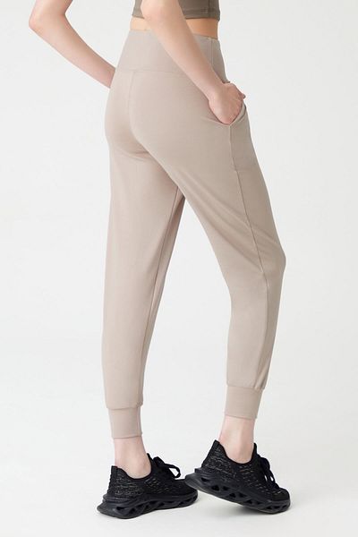 Los Ojos Pantaloni de sport de jogging de damă, bej, cu talie înaltă