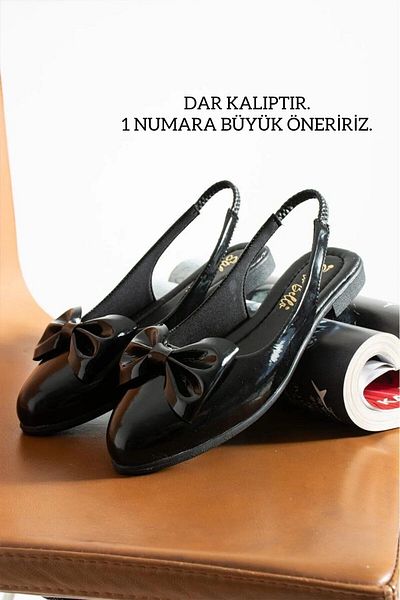 ALTUNTAŞ Women's Ballerinas Black Patent Leather Ballerinas Comfortable Lightweight Ballerinas Daily Ballerinas Sandals Black