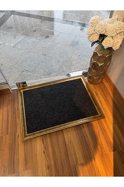 Santara Avnagard Gold Unbreakable Framed Door Mat Made of Thick Carpet