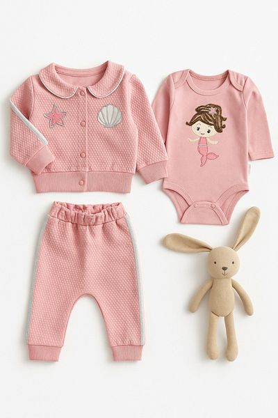 İZYALİF BABY Baby Girl Mermaid 3-Piece Cardigan Set Cotton