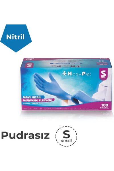 Has-Pet Cerrahi Eldiven Mavi Nitril Eldiven 100'lü Paket 1 Adet S Beden Muayene Eldiveni