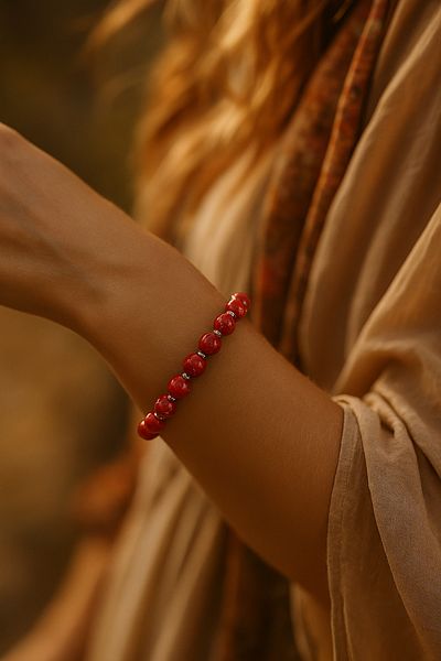 SUMRA Red Coral and Hematite Natural Stone Bracelet Spf-A-045