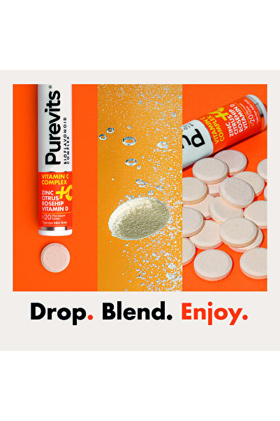 Purevits Vitamin C 1000 mg – Çinko – Vitamin D – Citrus - Rosehip - 20 Effervesan Tablet