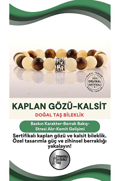 OSMANLI DEĞERLİ TAŞ Sertifikalı Kaplan Gözü-kalsit Özel Tasarım Bileklik