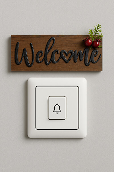 Marrone • „Semn de bun venit din lemn peste soneria” |   Decor de perete deas...