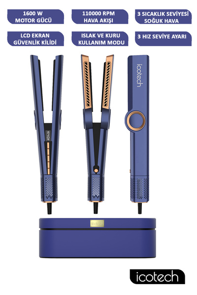 icotech Hs50 Pro Mavi Airflow Saç Düzleştirici , Saç Şekillendirici , Saç Maşası