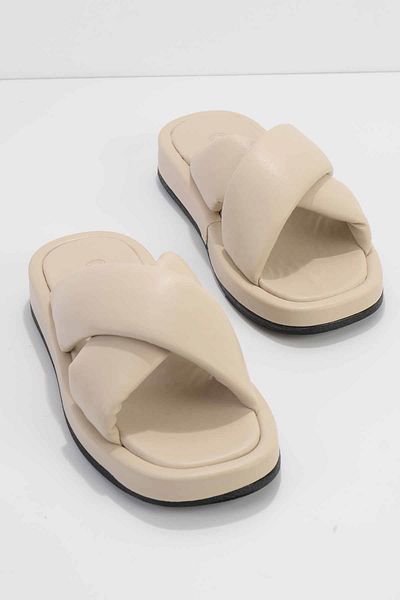 Bambi White Leather Women's Slippers K04507430003